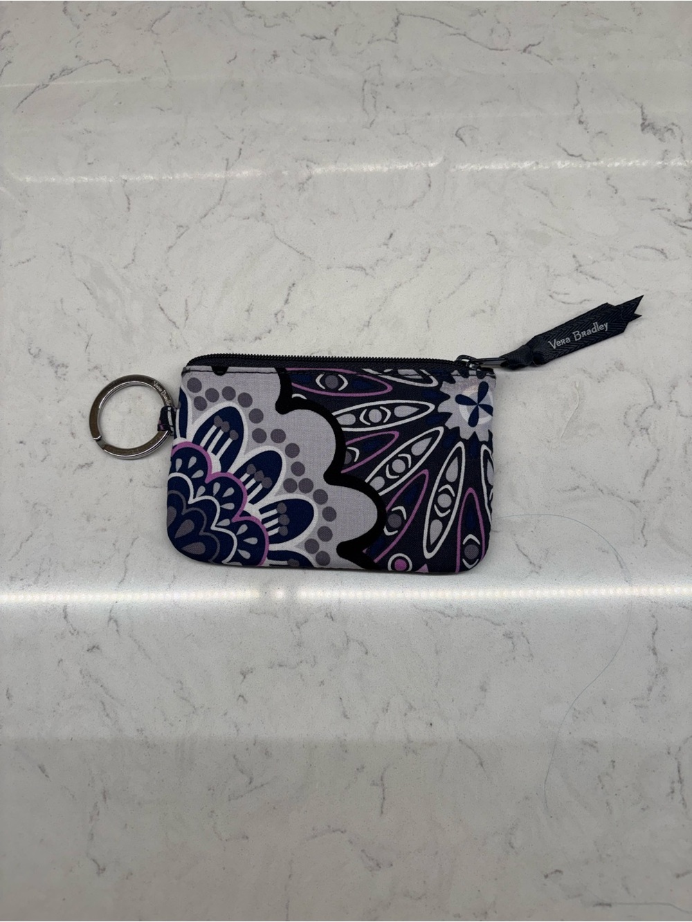 Vera Bradley Zip ID Case in Mimosa Medallion Pattern with Keyring Retired - Picture 2 of 5